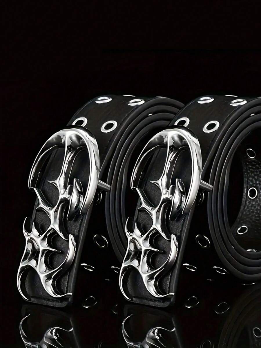 2条Y2K镂空PU皮朋克风男士腰带 - 秋冬季礼物或个人风格配饰，适合青少年、年轻男士，休闲、户外、运动、度假、毕业、生日、日常佩戴