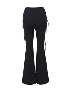 Gothic Lace Flared Pants Are A Must-Have For Women's High-Waisted Y2K Women's Retro And Sexy Slimming Pants In Fashionable OutfitsGothic Lace Bell Bottom Pants – High Waist Flare Pants With Cross Cutout, Sexy Clubwear Halloween Vampire Witchy Outfit, Festival Streetwear Fashion Must-Have