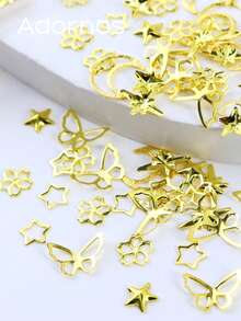 1 Box Metal Butterfly Epoxy Resin Filler Accessories, Star Moon Tree Resin Silicone Mold Filler, Keychain Pendant Jewelry DIY Craft Making - Gold - View 5