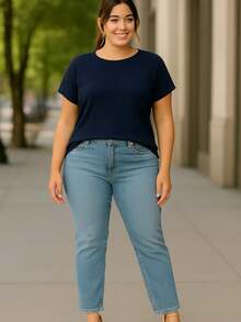 PLUS SIZE BLOUSE PLAIN CASUAL MODERN BASIC CURRENT CONTEMPORARY VISCOLYCRA - 藏蓝色 - 查看 5