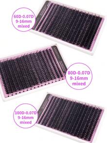 100D 仿貂睫毛簇睫毛 0.07mm D 卷曲 9-16mm 混合自然睫毛延长 3D 俄罗斯条卷单根睫毛簇化妆工具（60D 80D 睫毛单根簇）自然外观、浓密、持久、防水可重复使用假睫毛延长套装适合初学者在家使用、日常生活、派对、旅行和音乐节睫毛簇、睫毛簇、单根睫毛、睫毛、假睫毛 - 黑色 - 查看 6