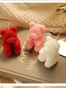 1 pieza Vela aromática de oso de rosa hecha a mano DIY, decoración creativa para el dormitorio. Vela aromática para el Día de San Valentín, regalo de Navidad con diseños de renos y copos de nieve.