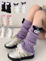 Sanrio Calentadores de pierna hasta la rodilla para niños con volantes de muñeca Kuromi adorable, calentadores de pierna con personaje de dibujos animados encantadores para niñas