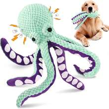[Popular Choice] 1pc Durable Bite-Resistant Pet Companion Interactive Plush Octopus Dog Toy, Squeaker Teething & Chewing Toy, Suitable For Medium-Sized Dogs, Large Dogs, Loud Sound, Anti Dismantling - 青綠色 - 查看 1