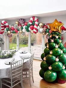 93 globos de látex, set de globos en forma de árbol de Navidad, guirnalda de globos verdes, globos blancos y verdes para decoración de fiesta de Navidad y Año Nuevo