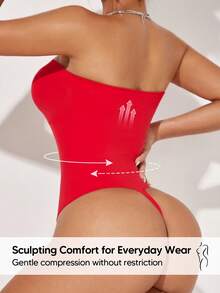 Women's Solid Color Strapless Bodysuit With Tummy Control Summer - Red - View 2