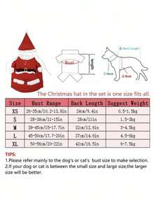 1pc Red Pet Christmas Outfit With Santa Hat, Pet Apparel For Dogs & Cats, Pet Christmas & New Year Costume