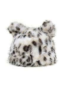 1PC Women's Leopard Print Plush Faux Fur Bucket Hat - Lightweight Warm Winter Hat For Outdoor Travel & Cold Weather, Soft Non-Elastic Snug Fit, Hand Washable Fashion Accessory, Winter Trapper Hat, Cold Weather Gear Autumn Decor