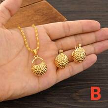 1 Set Golden Color Hollow Jewelry Set, Classic Earrings & Necklace 2 Pieces Set, Minimalist Cute Geometric Set, African Arabic European & American Women Jewelry Gift, Holiday Party Wedding Engagement Gift
