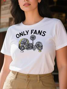 Camiseta Tops casuales de mujer con estampado ventiladores ONLY FANS 220 g de algodón puro grueso y cómodo - Blanco - Ver 1
