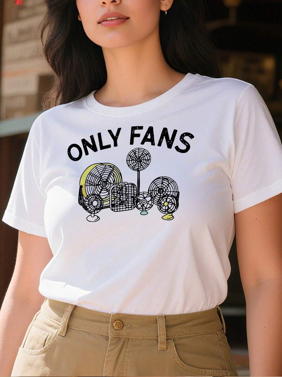Camiseta Tops casuales de mujer con estampado ventiladores ONLY FANS 220 g de algodón puro grueso y cómodo - Blanco - Ver 1
