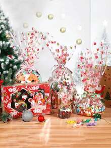 Rouleau d'emballage cellophane de Noël - Épaisseur de 2,5 mil, motifs festifs pour cadeaux, paniers, bonbons et artisanat, transparent, 39,88 cm x 30,48 mètres