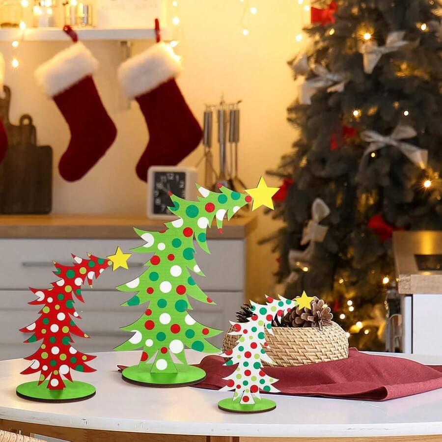 Weihnachtsbaum-Tischdekoration Aus Holz – 3 Versch. Größen & Farben Für Tisch, Regal & Partygeschenk Holz Weihnachtsdeko