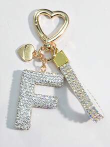 1pc White Ceramic Rhinestone Letter Keychain, Cute Personalized Bag/Car Key Chain, Simple Heart Decor For Mom, Friends, Valentine's Day Halloween Accessories Teachers Day Christmas Gift Ideas Bag Accessories Lanyards With Id Holder Car Accessories Bag Charms