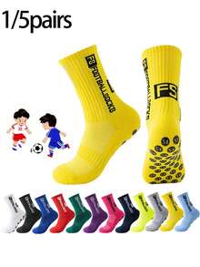 1/5 Pairs Kids Sports Socks, Football Socks, Non-Slip Socks, Knee-High Socks, Mid-Calf Socks, Compression Socks, Basketball Socks, Children