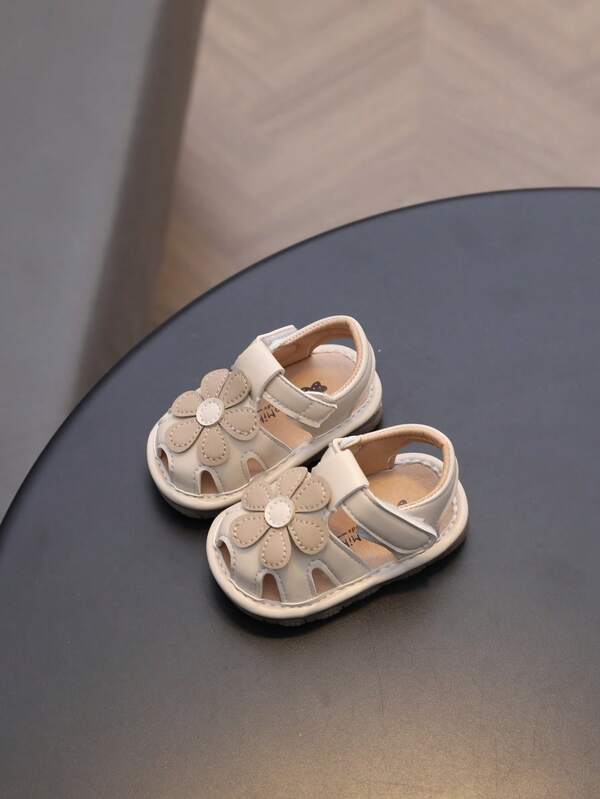 Summer Baby Girls Floral Hollow Out Squeaky Sandals, Cute Soft Bottom Infant Squeaky Shoes That Make Sound, Toddler Walking Shoes For Spring & Autumn