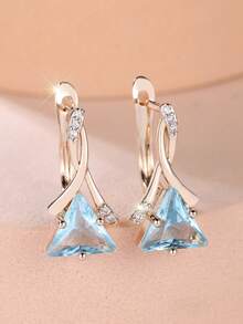 1 Cặp kẹp tai nữ đính đá Cubic Zirconia màu xanh lam nhạt phong cách công chúa, thích hợp cho lễ đính hôn, đám cưới, kỷ niệm, sinh nhật, quà tặng bất ngờ, quà tặng ngày lễ - Màu xanh nhạt - Xem 6
