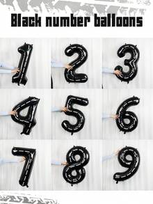 1pc 40-Inch Black Number Balloon, Racing Theme Line Number Foil Balloon, Suitable For Birthday Party Decoration, Transportation Theme Party, Party Decoration, Christening Decoration, Racing Birthday Decoration - Multicolor - View 6