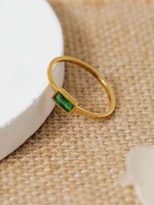 1入組時尚不銹鋼方晶鋯石裝飾圓環適合女士日常裝飾 - 彩色 - 查看 6