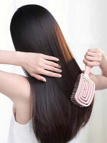 1pc Hollow Comb, Wet & Dry Massage Comb, Portable Wide-Tooth Styling Comb, Women Long Hair Volumizing Brush, Body Care, Hairstyling Set, Salon & Travel Essential - Multicolor - View 2