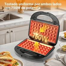 Sandwichera 3 en 1, 750W Calentamiento Rápido en Doble Cara, Placas Desmontables con Revestimiento Antiadherente, Fácil de Limpiar, Ideal para Sándwiches, Wafles y Parrilla - Aigostar - Tipo de Enchufe A USA (110-127V) - Ver 4