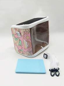 1 件便携式宠物笼，透气斜跨仓鼠/鹦鹉笼，爬虫网状旅行笼，透明散热垫，可拆卸，适合所有季节 - 藍色 - 查看 15