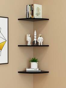 1/3pcs Floating Corner Wall Shelves, Corner Shelves, Shelf Units And Storage, Rustic Wood Wall Mounted Display Racks For Living Room, Bedroom, Bathroom, Kitchen, Home Office Decor, Space Saving Round Design For Home And Garage Storage And Organization - Black - View 10