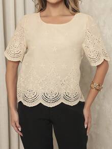 ALETHEIA- ELEGANT, COMFORTABLE WOMEN'S BLOUSE 100% COTTON EMBROIDERED- WOMEN'S BLOUSES - 米色 - 查看 2