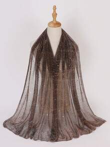 1 pezzo Sciarpa bandana leggera da donna con paillettes di colore unito, foulard, hijab mediorientale, scialle decorativo, adatto per uso quotidiano