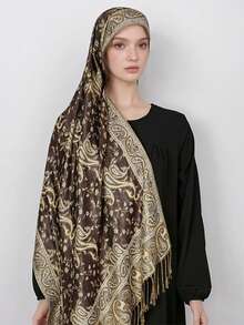 1 pezzo Sciarpa/Scialle decorativo da donna alla moda e caldo con stampa a motivo di anacardi, Hijab classico paisley e scialle hijab per abaya