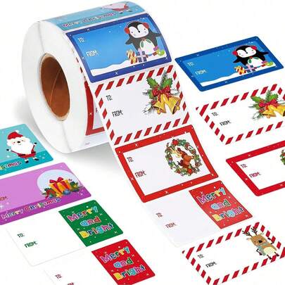 Christmas Labels, Christmas Labels, Self-Adhesive Christmas Labels, Paper Labels For Christmas Decorations, 8 Styles (Cute Styles), Christmas Holiday Supplies, Christmas Decorations, Santa Claus Penguin Elk Pattern Universal Self-Adhesive Labels Suitable For Gift Packaging