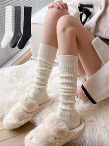 3 Pairs Retro Women Stockings New Fashion Autumn Casual Solid Color Japanese Style Warm Socks For Woman Soft Winter Knee High Socks Long, Y2K