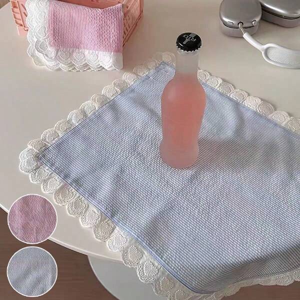 1 pieza/6 piezas Mantel de encaje con rayas finas de color rosa claro y azul con estilo coreano Ins como telón de fondo para fotografía