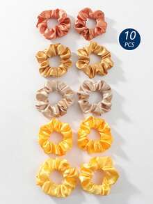 10pcs/Pack Assorted Color Fabric Scrunchies, Stretchy Hair Ties, Versatile Hair Accessories Suitable For All Seasons - Multicolor - View 23