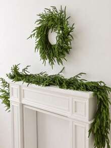 1Pc 9-Foot Norfolk Pine Christmas Wreath Features Realistic Cedar Wood And Is Suitable For Indoor And Outdoor Christmas Decorations Such As Fireplace Mantels, Tables, And Stair Railings. Ideal For Home Decor In Living Rooms, Bedrooms, And Other Rooms, It's A Perfect Choice For Christmas Decorations.