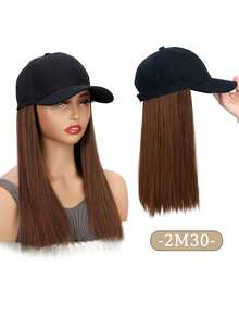 女士假发 12 英寸短波浪棒球帽假发，带卷发/直发接发，假发合成波浪可调节棕黑色棒球帽假发 - 彩色 - 查看 15