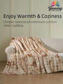 1pc Camel Tie-Dye Cozy Rabbit Fur Plush Blanket Queen Twin King Size Luxury Fluffy Long Plush Blanket Bedding Throw Soft And Comfortable Couches Blankets For Home, For Sofa, Living Room Queen Twin King Size - Camel - View 2