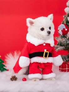 1pc Red Pet Christmas Outfit With Santa Hat, Pet Apparel For Dogs & Cats, Pet Christmas & New Year Costume
