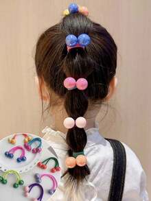 14 Stücke/Set Mädchen Candy Farbe Perlen Haargummis, Mehrfarbige Haarscrunchies für den täglichen Gebrauch (Zufällige Farbe) (Ohne Karte)