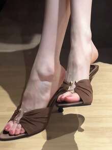 hanxiangyuzu Women's Sexy Fabric Frill High Heel Mules, Party & Outdoor Wear, New Summer 2025