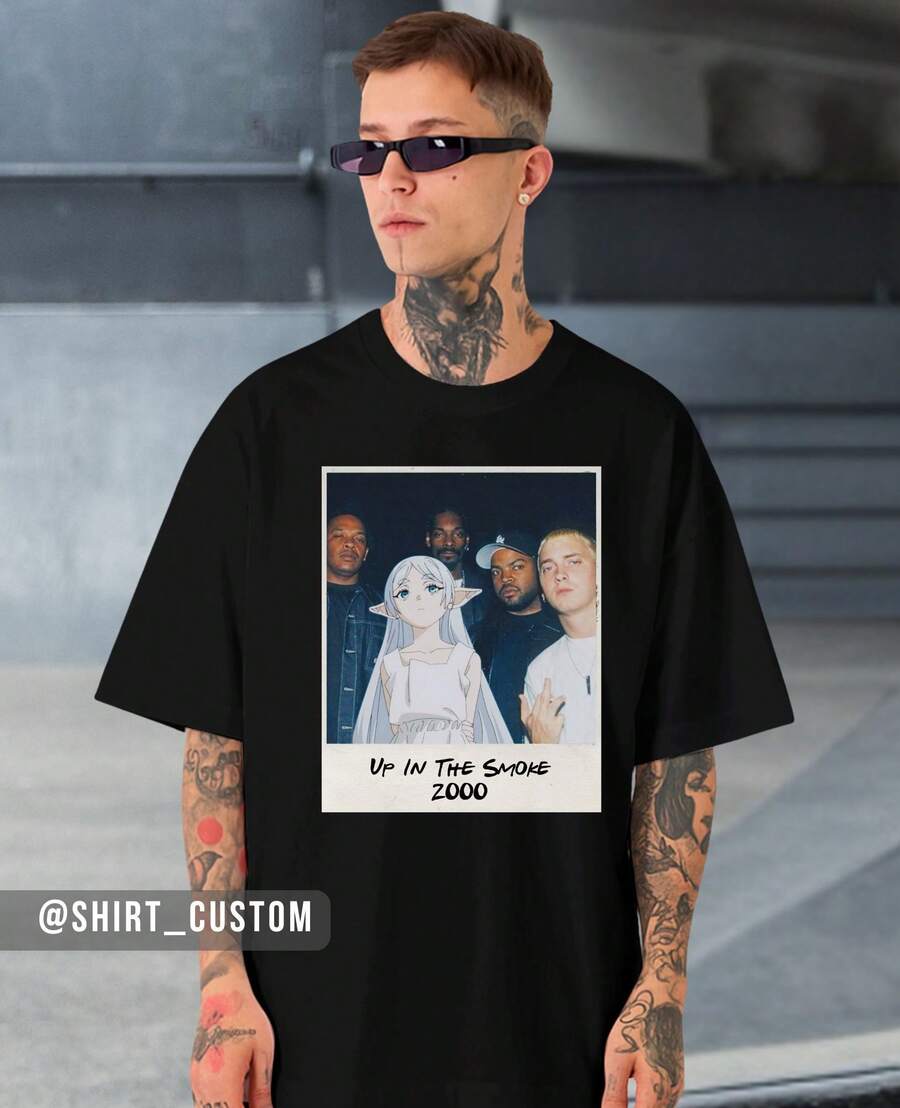 Sousou No Frieren Elfa Meme Rappers Gangster Anime Streetwear Otaku Aesthetic T-Shirt - 黑色 - 查看 1