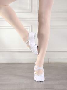 Women's Soft Canvas Lace-Up Ballet Shoes, Ballet Practice Flat Shoes, Dance Slippers - White - View 6