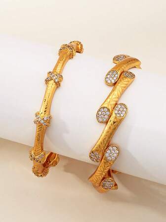 1pc Fashionable Golden Cubic Zirconia Bracelet With Asymmetrical Shape And Textured Surface Suitable For Women's Daily Accessories.