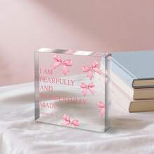 4 Stück rosa Schleife Acryl Plakette, motivierendes Zitat Schreibtisch Accessoire mit Schleife, Schreibtisch Plakette Dekoration für Studentenwohnheim, Geschenkidee für Frauen, Weihnachtsdekoration