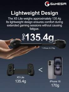 GameSir X5 Lite 手机游戏手柄，兼容 15/16 英寸 iOS 和安卓平板电脑，适用于长度 105-213 毫米的设备，霍尔效应摇杆，轻巧的人体工学设计，兼容 Game Pass、Zenless Zone Zero 云游戏、Steam/Moonlight 串流游戏和远程游玩，芥末绿 - Wasabi - 查看 5
