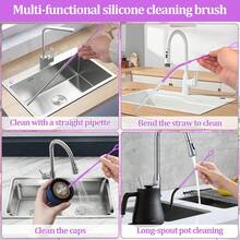 Silikonstrohhalm-Reinigungsbürste, wiederverwendbare Strohhalm-Reinigungsbürste mit biegsamem Stahlkern, extra lange weiche Flaschenbürste zum Reinigen von Glasstrohhalmen, zum Säubern von Spalten