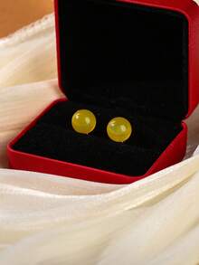 6/8/10mm Natural Stone Round Bead Stainless Steel Stud Earrings, Agate/Crystal/Faux Pearl And Other Natural Materials, Lucky Stone Healing Stone Energy Boosting, Fashion Jewelry Earrings For Women