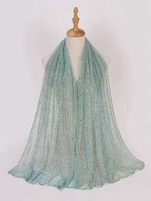 1 pezzo Sciarpa bandana leggera da donna con paillettes di colore unito, foulard, hijab mediorientale, scialle decorativo, adatto per uso quotidiano