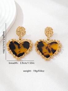1 Pair Vintage Geometric Metal Pendant, Leopard Heart Shaped Earrings For Women, Suitable For Autumn/Winter Parties, Galas, Gatherings, Elegant, Chic, Sophisticated Gift, Valentine's Day - Leopard - View 5