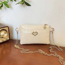 PU Leather Women's Shoulder Bag With Embroidered Heart Design, Small Square Crossbody Bag - A - View 13